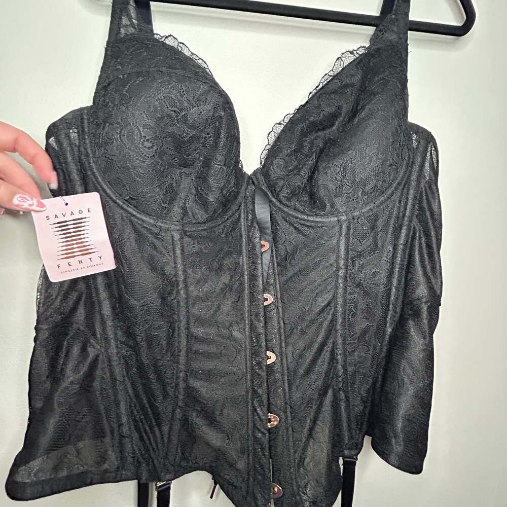 Savage X Fenty Black Lace Up Corset Bustier